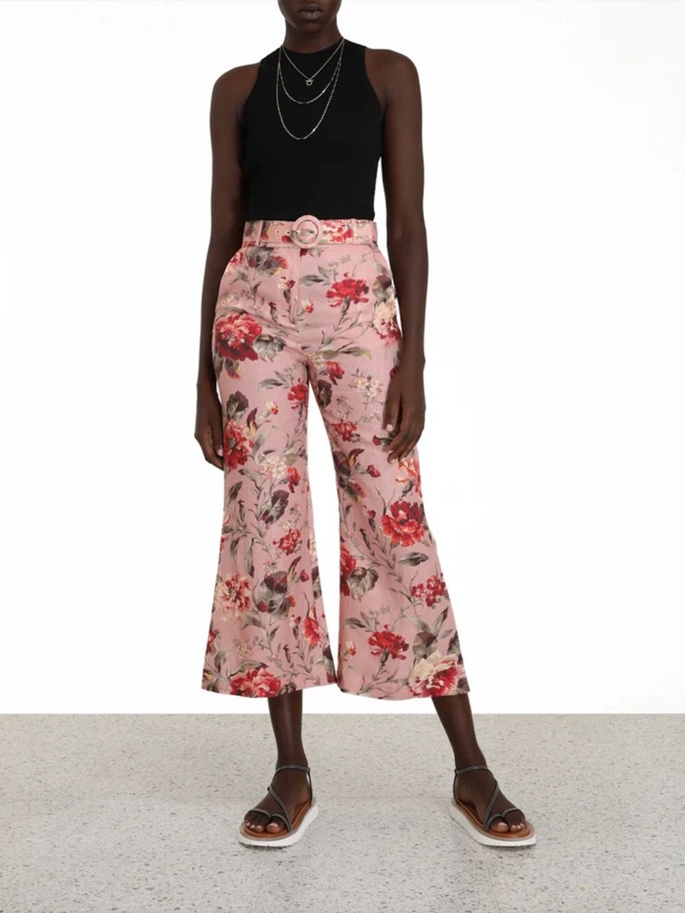 Zimmermann Floral Wide-Leg Crop Pants - Pink Floral